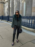 Army Green Bomber Jacket with Faux Fur Collar - HEATLNDN