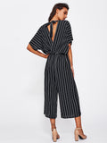 Wide Leg Jumpsuit with Vertical Stripe Print - HEATLNDN
