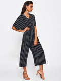 Wide Leg Jumpsuit with Vertical Stripe Print - HEATLNDN