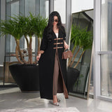 Contrast Detail Open Abaya with Leather Buckle Detail - HEATLNDN