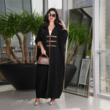 Contrast Detail Open Abaya with Leather Buckle Detail - HEATLNDN