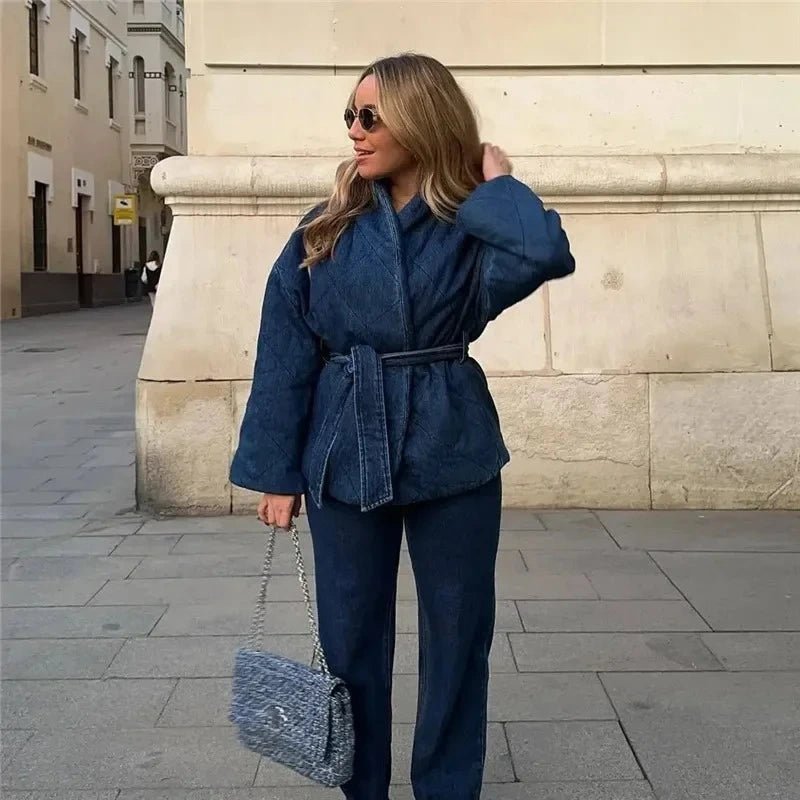 Quilted denim coat discount