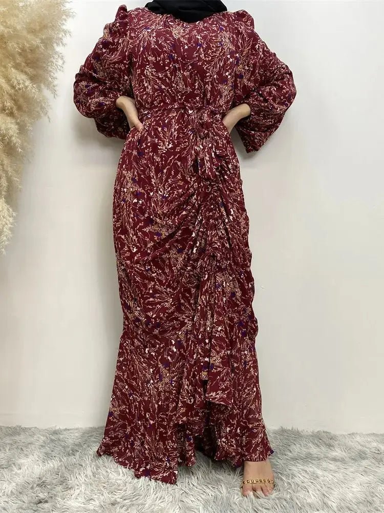 fitted lace wedding dress Long Sleeve Printed Modest Maxi Dress