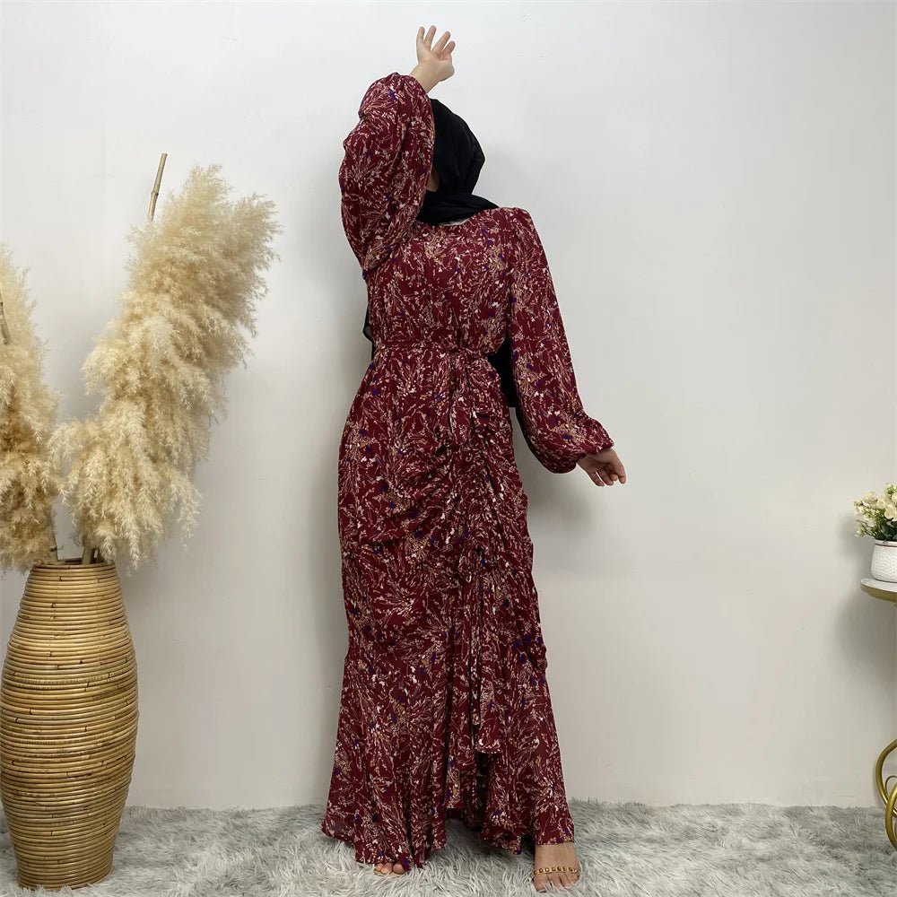 slim fit dress slacks Long Sleeve Printed Modest Maxi Dress