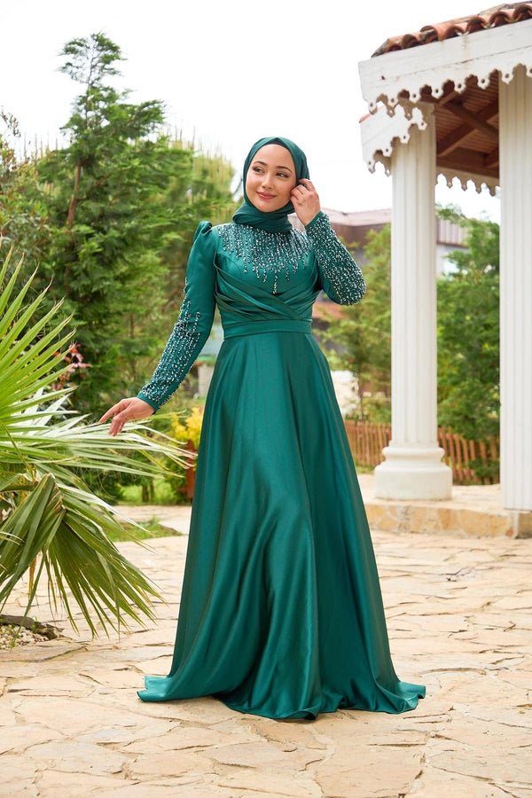 Modest Prom Dress with Sequins on Arms and Front