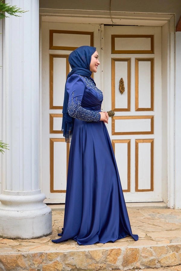 strapless open back dress Modest Prom Dress with Sequins on Arms and Front