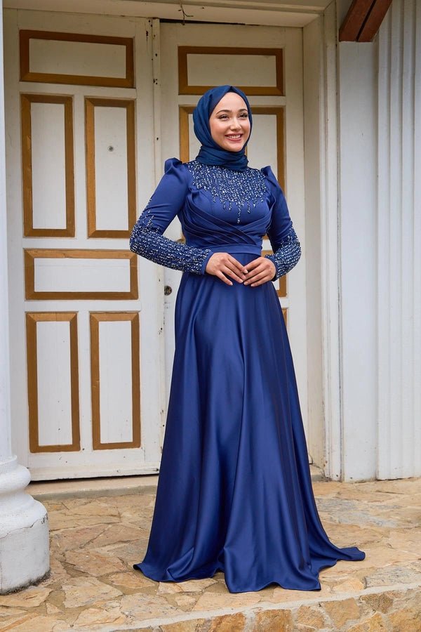 Modest Prom Dress with Sequins on Arms and Front
