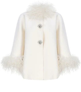 Oversized Cape Coat with Ostrich Fur Collar and Trim Detailing - HEATLNDN