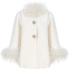 Oversized Cape Coat with Ostrich Fur Collar and Trim Detailing - HEATLNDN