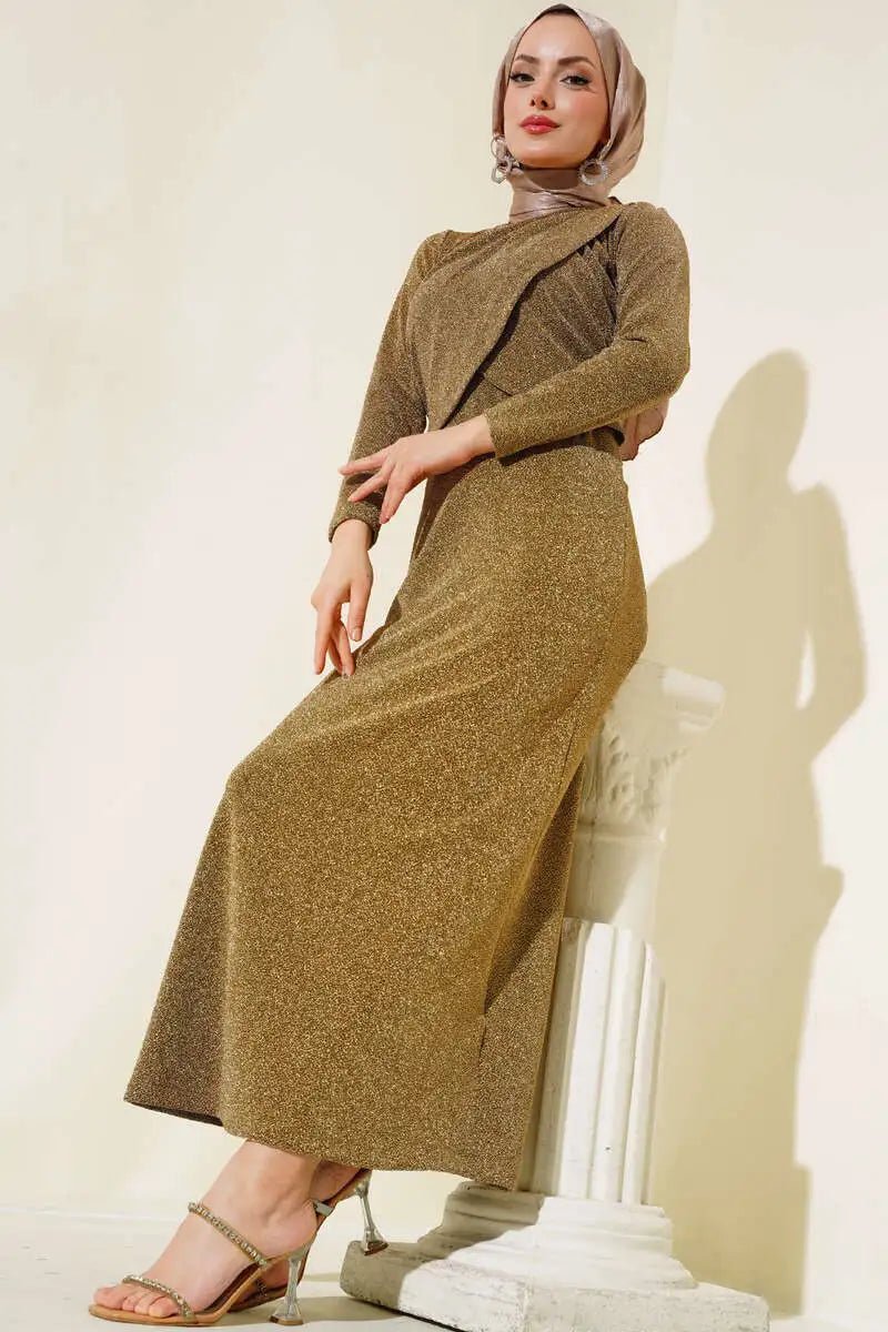 Gold Sparkly Modest Maxi Dress | Maxi Dress | HEATLNDN Gold Sparkly Modest Maxi Dress | Maxi Dress | HEATLNDN
