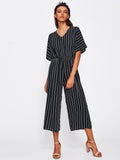 Wide Leg Jumpsuit with Vertical Stripe Print - HEATLNDN